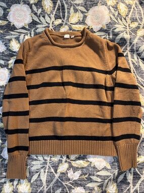 GAP Tan Rollneck Sweater with Navy Stripes